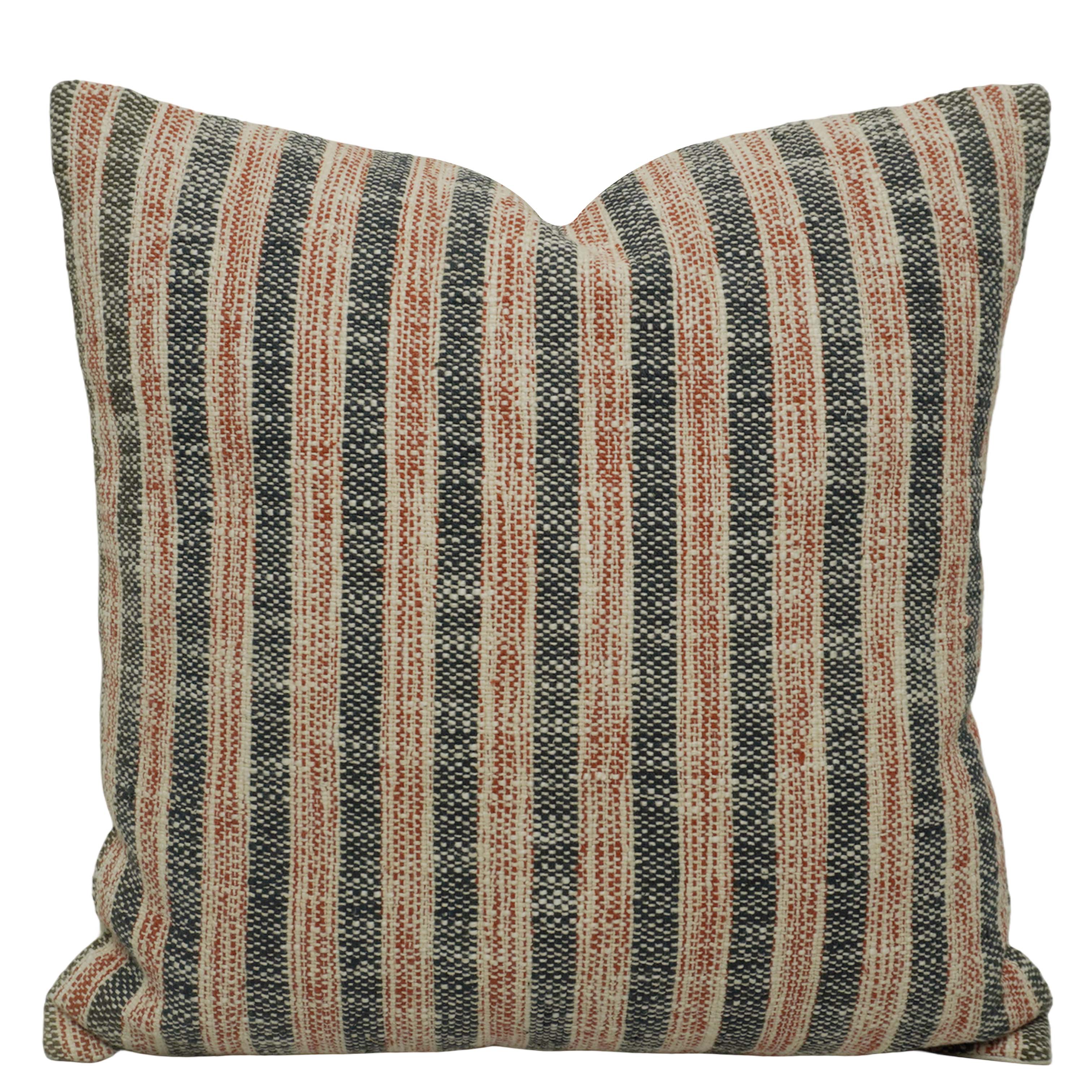 Handwoven Cotton Striped Cushion Cover 45x45 cm | Woven Textured Decorative Throw Pillow Cover | Rustic Farmhouse Sofa Cushion Cover | Concealed Zipper