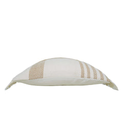 Handwoven Beige & Ivory Checkered Cushion Cover with Fringe – 45 x 45 cm