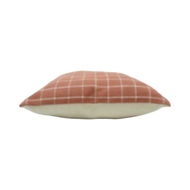 Handmade Cotton Windowpane Cushion Cover 45x45 cm | Rust Brown Checked Throw Pillow Cover | Modern Woven Decorative Cushion