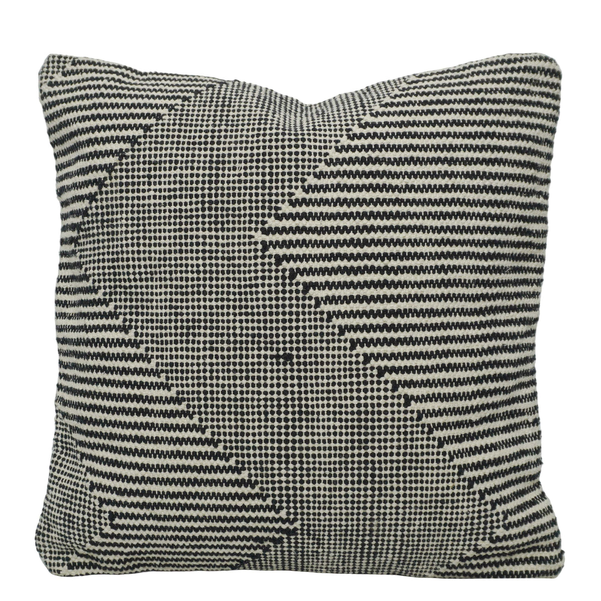 Handwoven Cotton Cushion Cover 45x45 cm – Black & Ivory Abstract Geometric Pattern