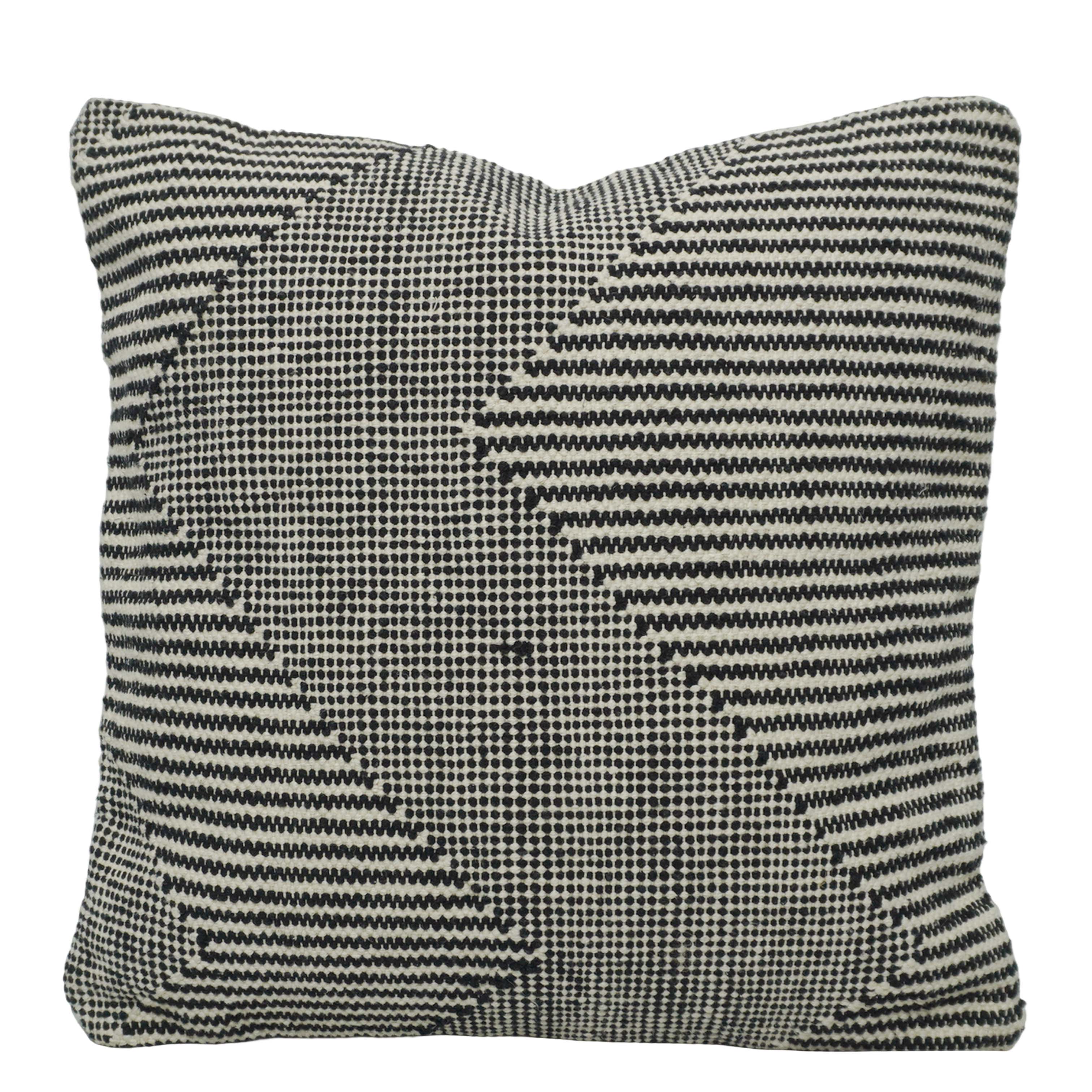 Handwoven Cotton Cushion Cover 45x45 cm – Black & Ivory Abstract Geometric Pattern