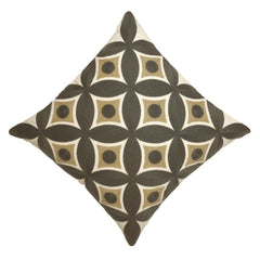 Embroidered Geometric Cotton Cushion Cover 45x45 cm | Modern Abstract Circle Pattern Decorative Throw Pillow Cover | Concealed Zip | Beige & Charcoal