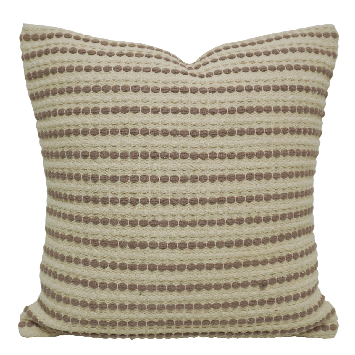 Handwoven Cotton Cushion Cover 45x45 cm – Ivory & Taupe Striped Textured Design | Handmade Boho Home Décor