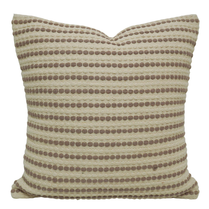 Handwoven Cotton Cushion Cover 45x45 cm – Ivory & Taupe Striped Textured Design | Handmade Boho Home Décor