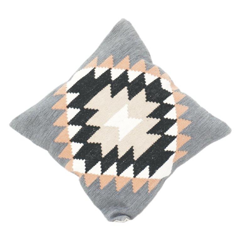 Handwoven Geometric Cotton Cushion Cover – Modern Tribal Pattern in Grey, Black & Beige (18x18 Inch) - Bulk manufacturer & supplier from Panipat, India