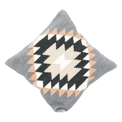 Handwoven Geometric Cotton Cushion Cover – Modern Tribal Pattern in Grey, Black & Beige (18x18 Inch)