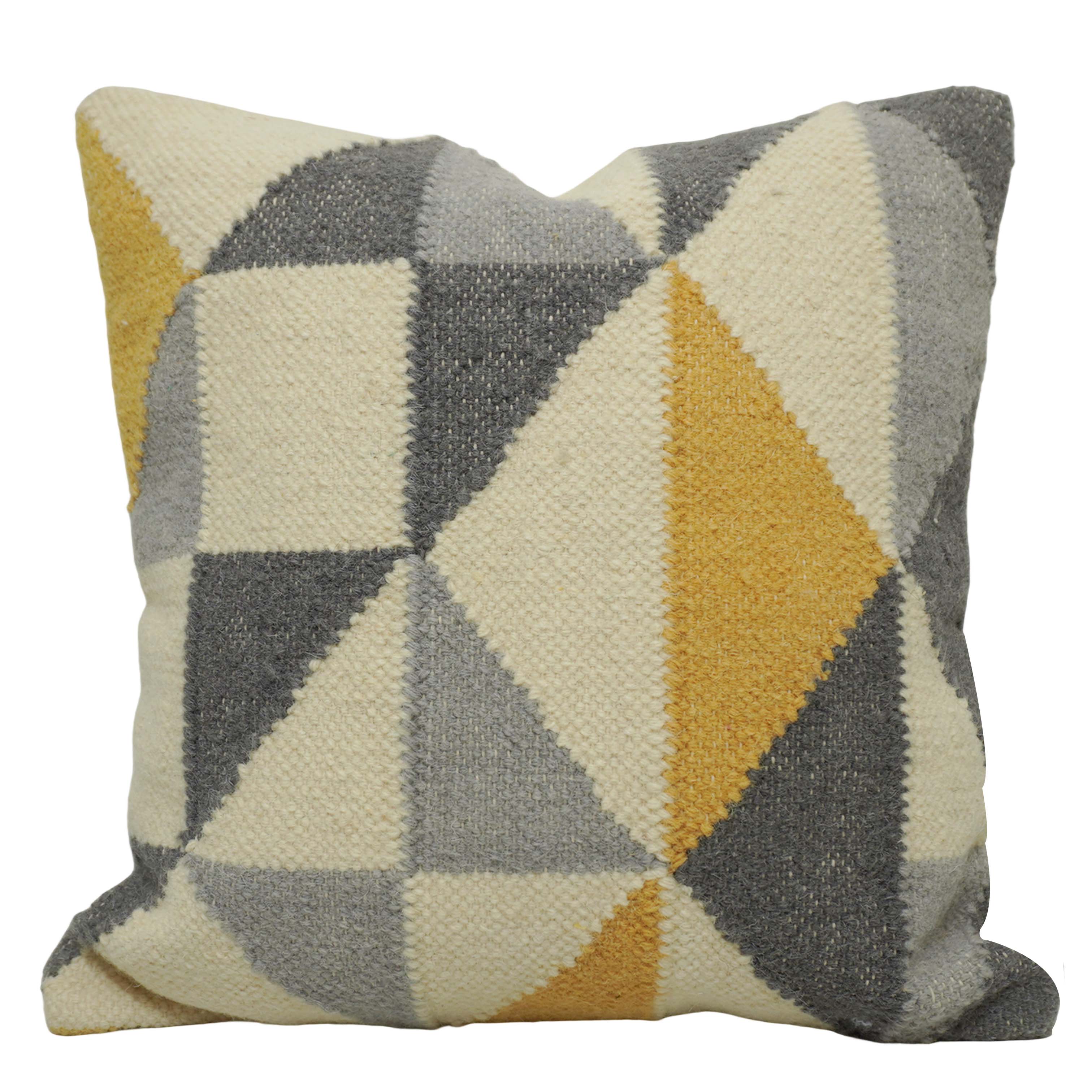 Handwoven Wool Geometric Cushion Cover 45x45 cm | Modern Abstract Pattern | Decorative Throw Pillow Cover with Hidden Zipper