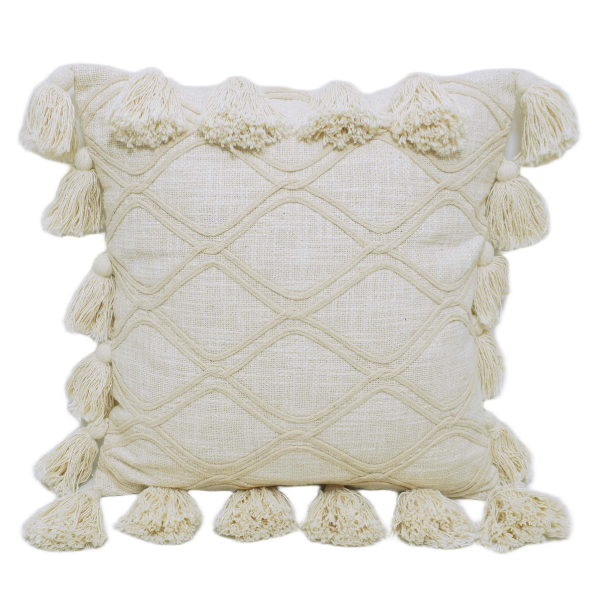 Diamond-Texture Cotton Tassel Cushion Cover 45x45 cm
