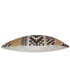 Brown mustard and ivory tribal geometric jacquard lumbar cushion cover 35x50 cm