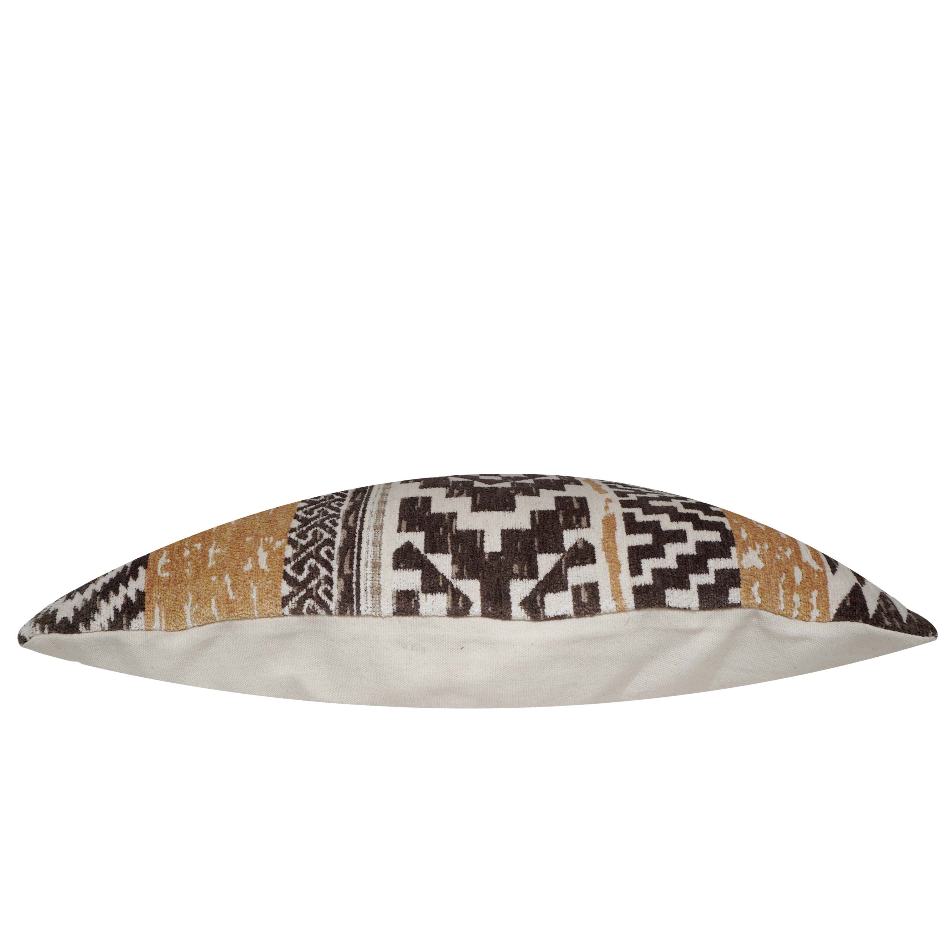 Modern Geometric Jacquard Cushion Cover 35 x 50 cm | Woven Cotton Blend Lumbar Pillow Cover | Brown, Mustard & Ivory Tribal Pattern | Hidden Zip