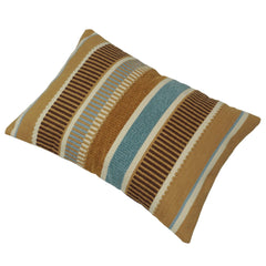 Handwoven Cotton Striped Cushion Cover 35x50 cm | Woven Lumbar Throw Pillow Cover | Blue, Brown & Beige Decorative Cushion Cover