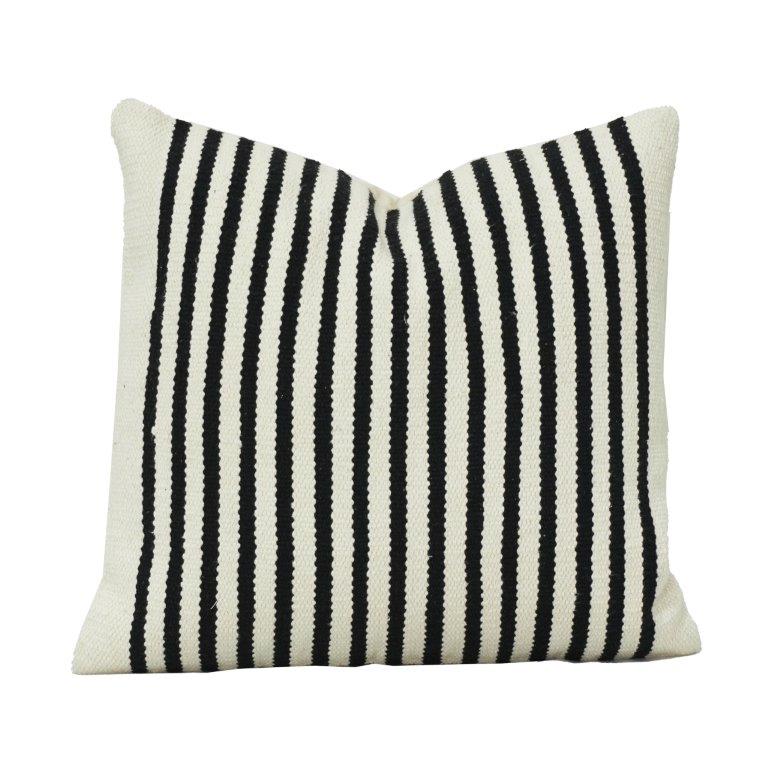 Black & White Striped Cotton Cushion Cover 45x45 cm | Woven Textured Minimalist Pillow Cover with Hidden Zip