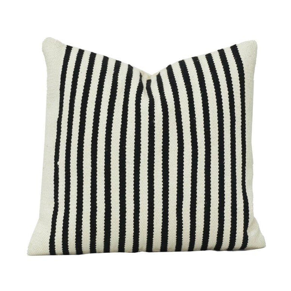 Housse de Coussin Coton Rayée Noir & Blanc 45x45 cm | Housse d'Oreiller Texturée Tissée Minimaliste avec Fermeture Éclair Invisible