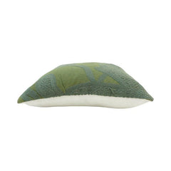 Verdant Bloom Embroidered Cotton Cushion Cover – Green Abstract Botanical Design | 45x45 cm