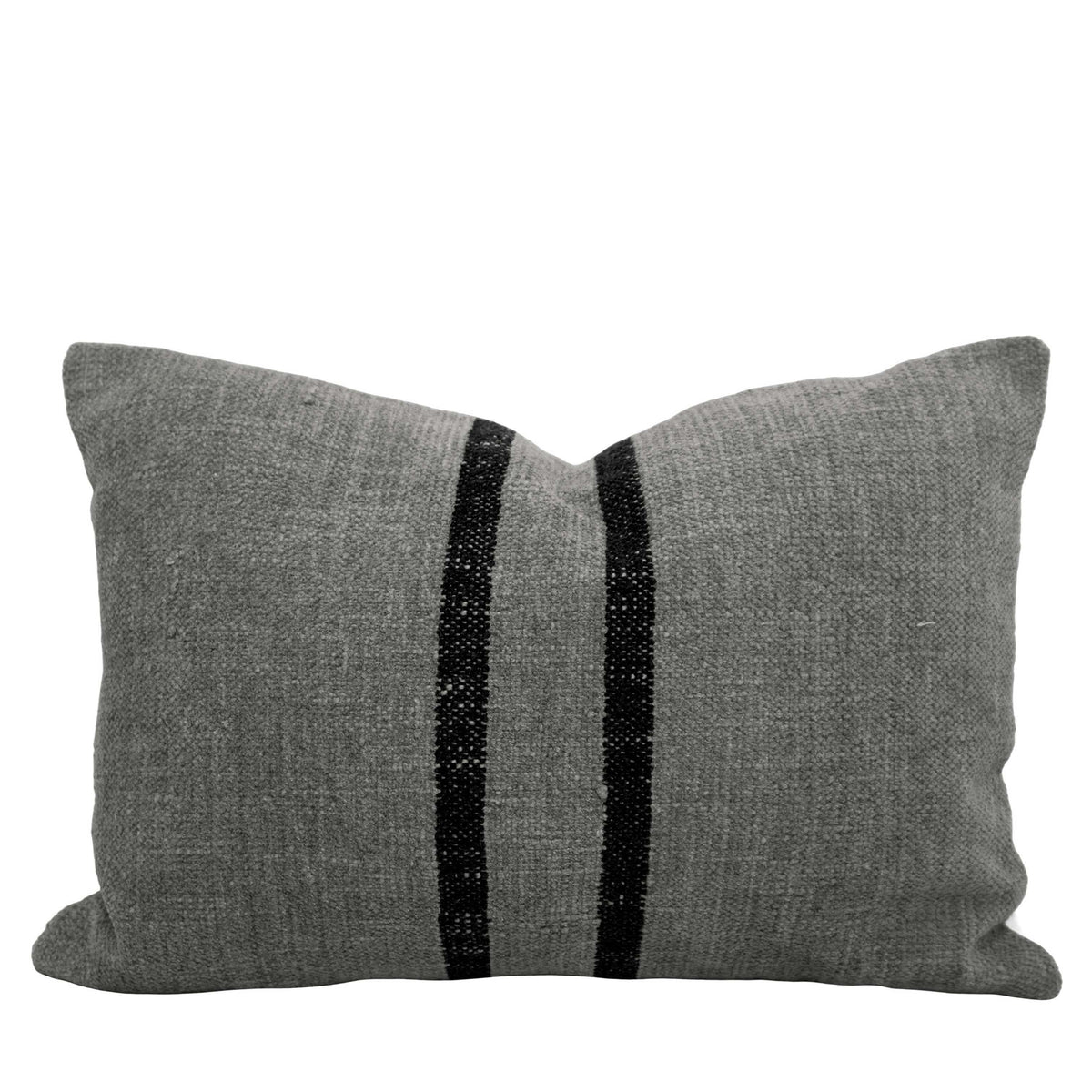 Grey & Black Stripe Handwoven Lumbar Cushion Cover 35x50 cm