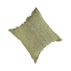 Handmade Olive Green Textured Cotton Cushion Cover with Fringe | 45x45 cm Decorative Throw Pillow
