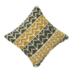 Housse de coussin en coton tissée main 45x45 cm – Rayures géométriques texturées Moutarde & Olive