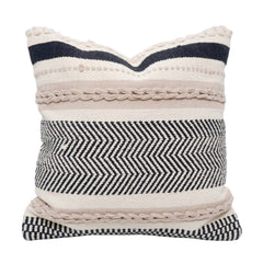 Handmade Cotton Woven Cushion Cover 45x45 cm | Black & Ivory Textured Boho Decorative Pillow Cover | Geometric Chevron Design | Hidden Zipper