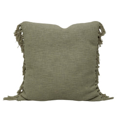 Handwoven Cotton Cushion Cover with Fringe Edges – Sage Green Textured Decorative Throw Pillow Cover | 45 x 45 cm (18 x 18 Inch)