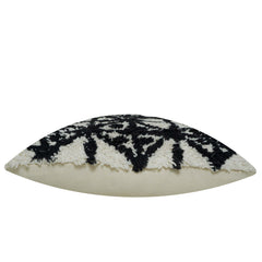 Black & Ivory Abstract Tufted Cotton Cushion Cover – Textured Geometric Floral Design, 45 x 45 cm