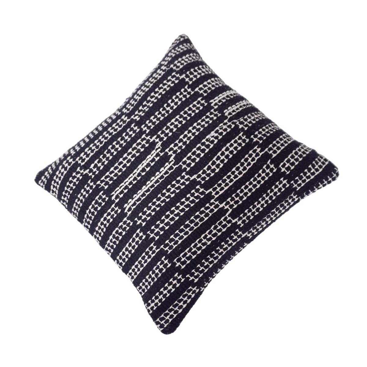 Handwoven Black & White Cotton Cushion Cover 45x45 cm | Geometric Textured Handmade Cushion Cover | Modern Boho Decorative Pillow Cover - Bulk manufacturer & supplier from Panipat, India