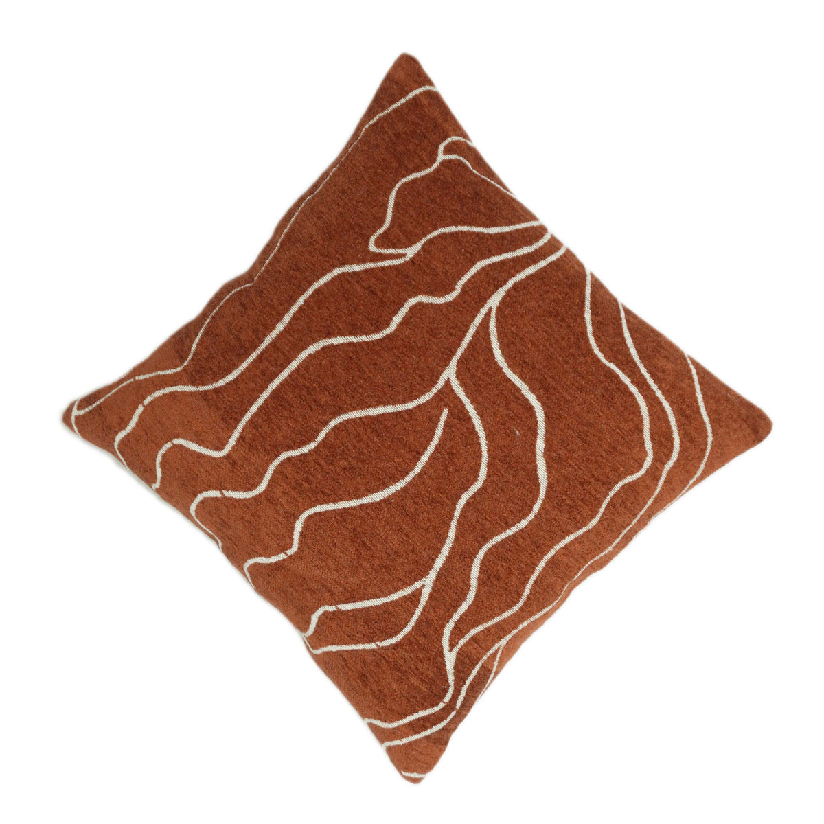 Rust Brown Jacquard Cushion Cover with Abstract Wavy Pattern – 45 x 45 cm