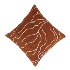 Rust Brown Jacquard Cushion Cover with Abstract Wavy Pattern – 45 x 45 cm