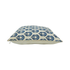Blue Floral Block Print Cotton Cushion Cover – 45x45 cm | Handcrafted Decorative Throw Pillow Cover