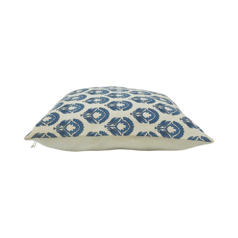 Blue Floral Block Print Cotton Cushion Cover – 45x45 cm | Handcrafted Decorative Throw Pillow Cover