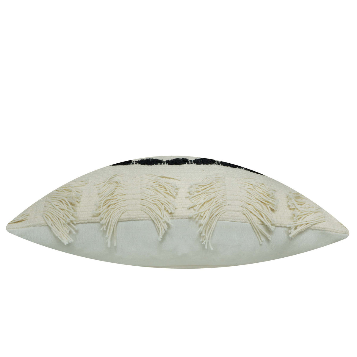 Handwoven Black & Ivory Geometric Textured Cushion Cover with Tassels – 45 x 45 cm