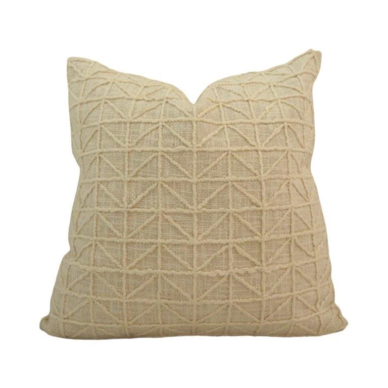 Geometric Embroidered Cotton Cushion Cover – Beige Textured Throw Pillow Cover 45x45 cm - Bulk manufacturer & supplier from Panipat, India