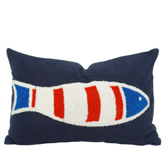 Embroidered Cotton Fish Cushion Cover 30 x 50 cm | Nautical Marine Decorative Lumbar Pillow Cover | Hidden Zip | Navy Blue