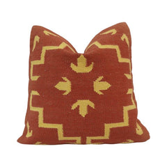 Handmade Kilim Cushion Cover 45x45 cm | Rust Red Geometric Woven Pillow Cover | Artisan Cotton Decorative Cushion