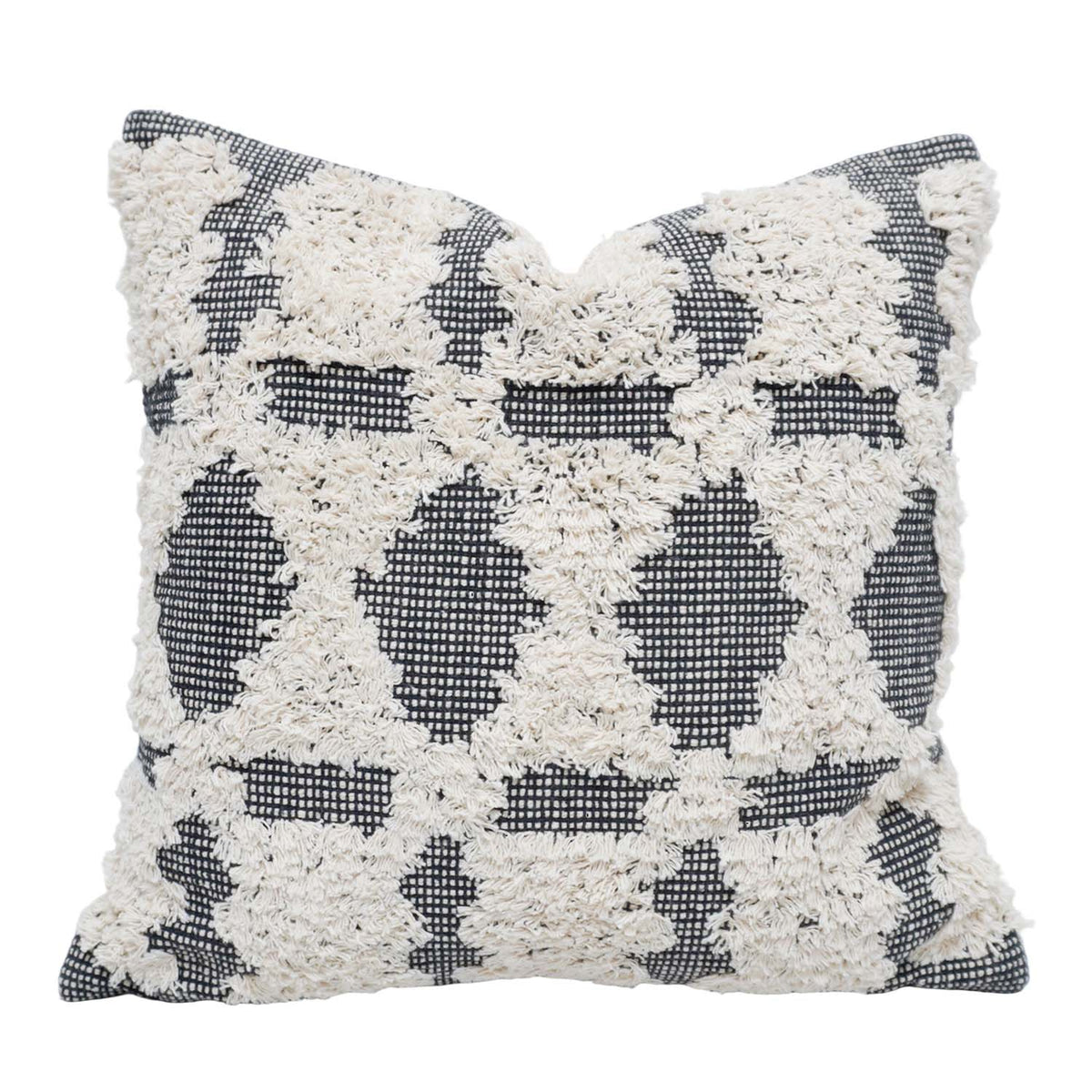 Handwoven Tufted Cotton Cushion Cover 45x45 cm | Black & Ivory Geometric Textured Throw Pillow Cover | Boho Modern Home Décor - Bulk manufacturer & supplier from Panipat, India