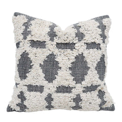 Handwoven Tufted Cotton Cushion Cover 45x45 cm | Black & Ivory Geometric Textured Throw Pillow Cover | Boho Modern Home Décor