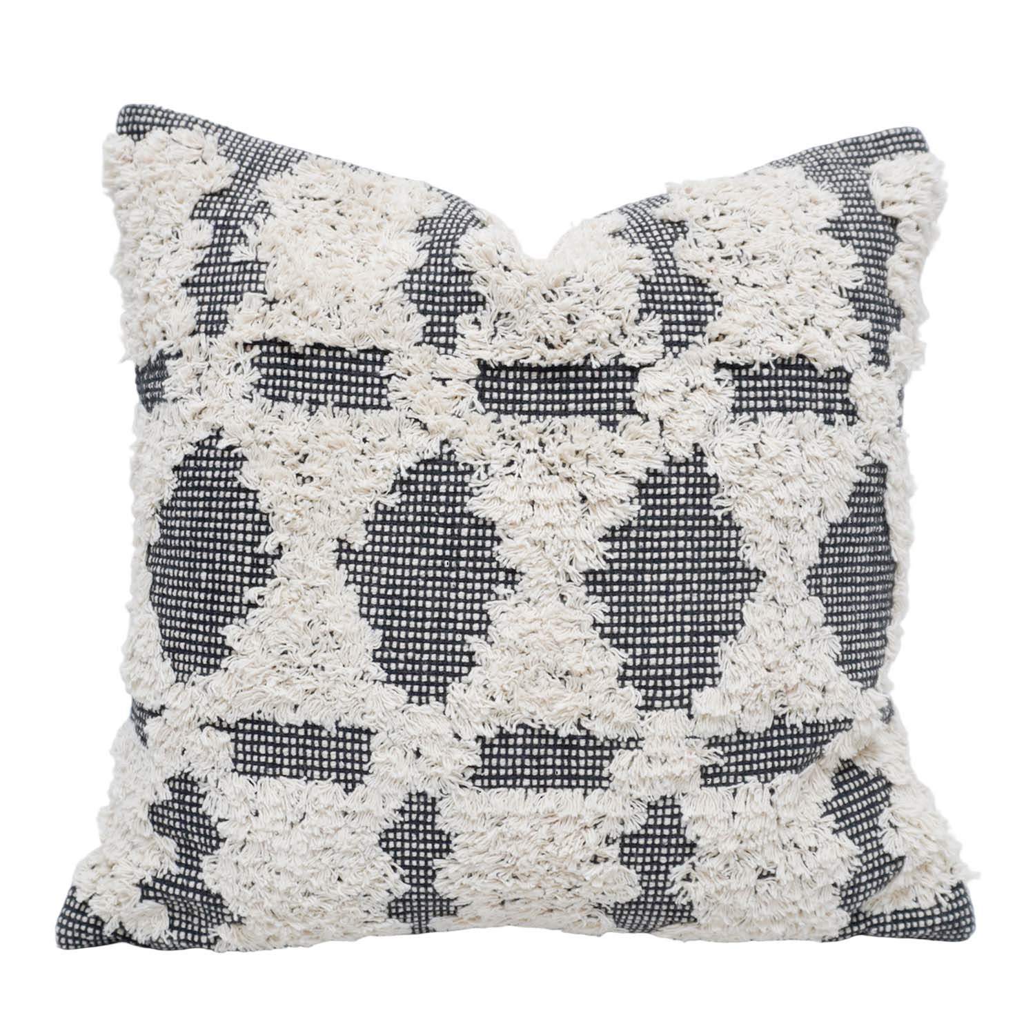 Handwoven Tufted Cotton Cushion Cover 45x45 cm | Black & Ivory Geometric Textured Throw Pillow Cover | Boho Modern Home Décor