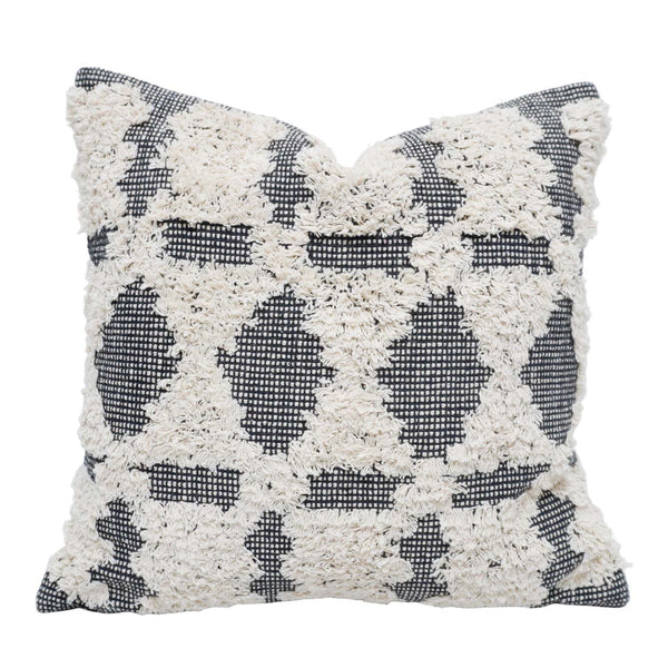 Handwoven Tufted Cotton Cushion Cover 45x45 cm | Black & Ivory Geometric Textured Throw Pillow Cover | Boho Modern Home Décor