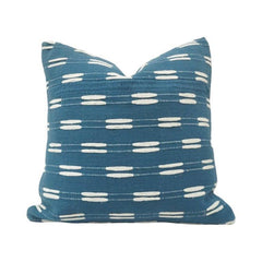 Handwoven Blue Cotton Cushion Cover 45x45 cm | Geometric Dash Pattern Decorative Throw Pillow Cover