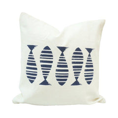 Nautical Fish Print Cotton Cushion Cover – Blue Striped Marine Design | 45 x 45 cm