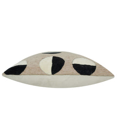 Handwoven Jacquard Cushion Cover 45x45 cm – Abstract Geometric Circle Design in Beige, Ivory & Black