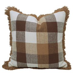 Handwoven Checkered Cotton Cushion Cover with Fringe – 45 x 45 cm