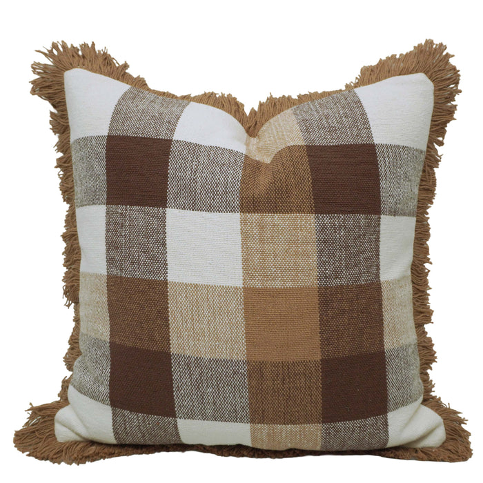 Handwoven Checkered Cotton Cushion Cover with Fringe – 45 x 45 cm