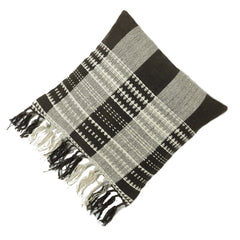 Handwoven Black & Cream Checkered Cushion Cover 45x45 cm with Tassel Detailing