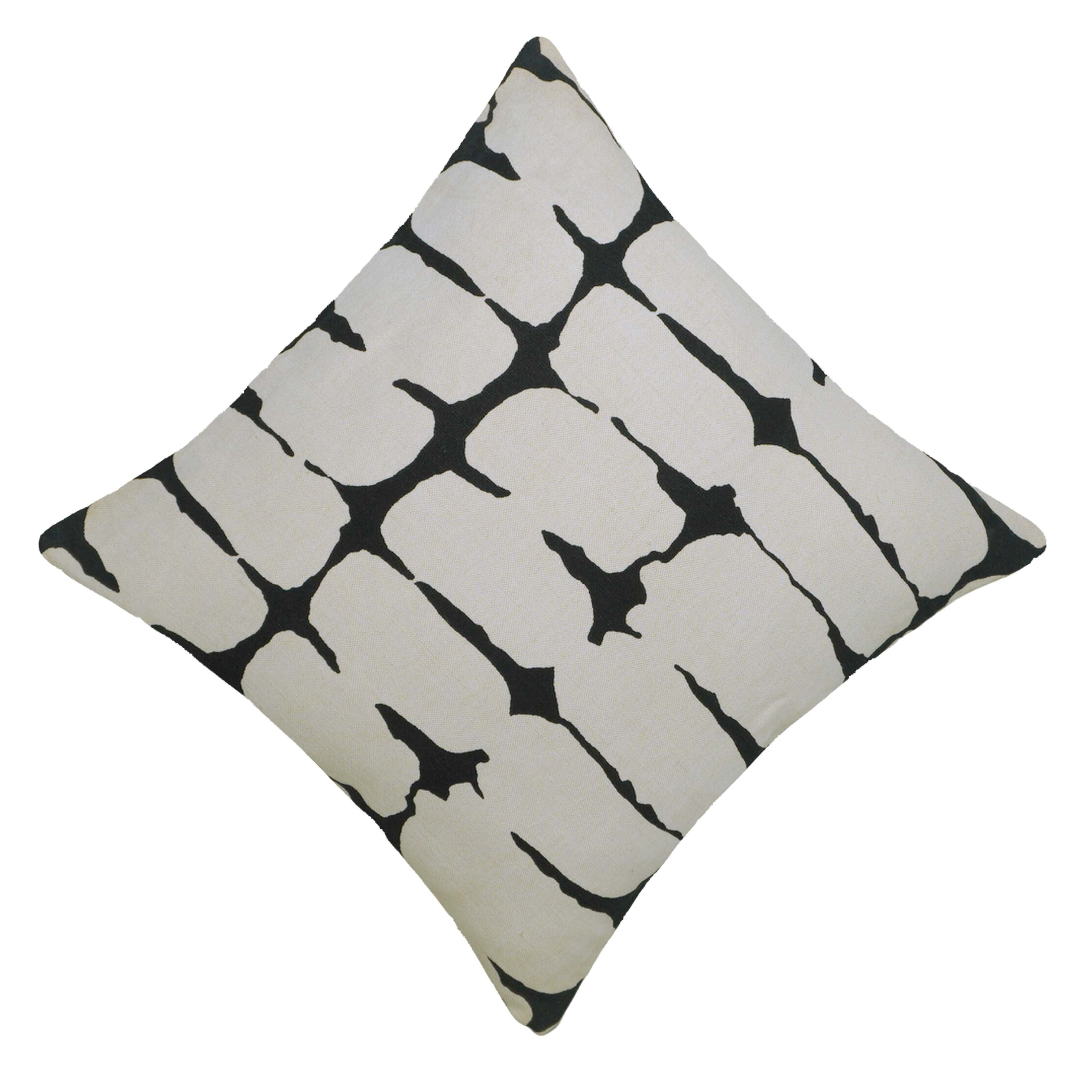Abstract Black & Ivory Printed Cotton Cushion Cover 45x45 cm | Modern Geometric Decorative Throw Pillow Cover with Hidden Zipper