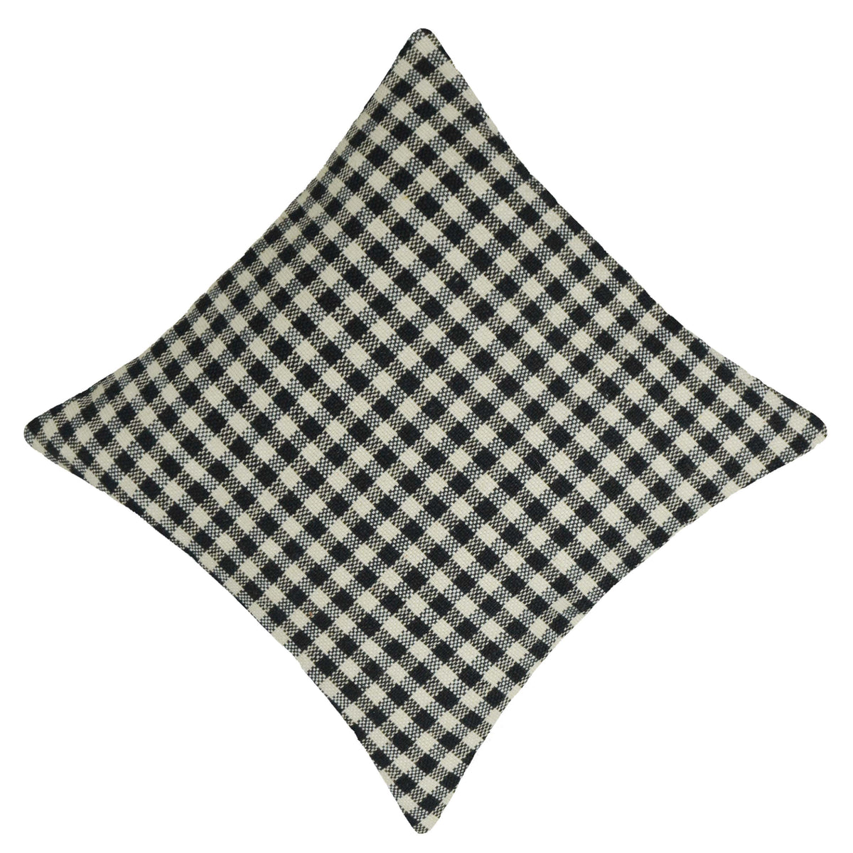 Handwoven Black & Cream Checkered Cotton Cushion Cover – 45 x 45 cm | Textured Woven Decorative Pillow Cover