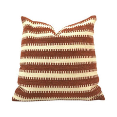 Handwoven Striped Cotton Cushion Cover | Rust & Ivory Boho Pillow Cover | 45x45 cm Decorative Cushion