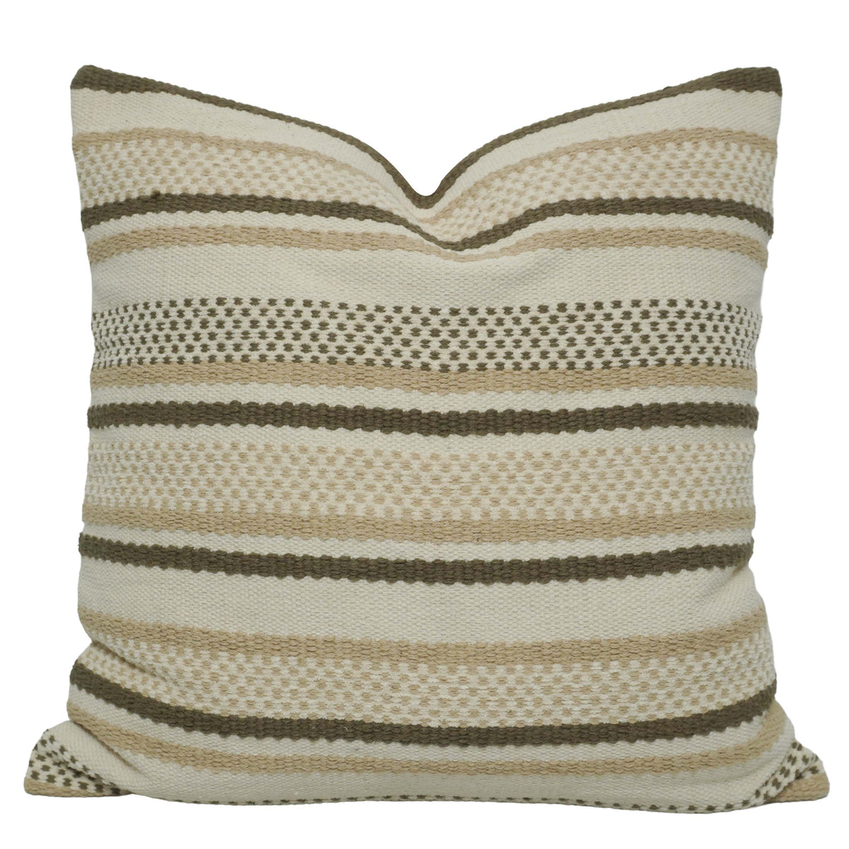 Handwoven Cotton Cushion Cover 45x45 cm – Textured Striped Boho Design in Beige & Olive