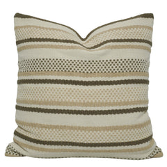 Handwoven Cotton Cushion Cover 45x45 cm – Textured Striped Boho Design in Beige & Olive