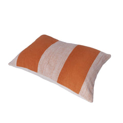 Handmade Cotton Striped Cushion Cover 35x50 cm | Rust Orange & Natural White Lumbar Pillow Cover | Woven Decorative Cushion for Sofa, Bed & Living Room