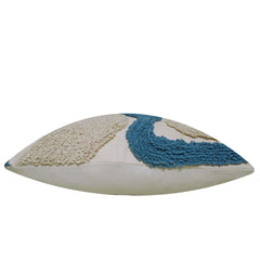 Hand Tufted Cotton Cushion Cover 45x45 cm | Abstract Wave Design | Blue & Ivory Decorative Throw Pillow Cover | Hidden Zipper | Modern Boho Home Décor